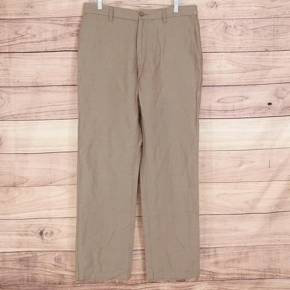 Banana Republic Gavin Chino Pants Mens 33x32 Beige Linen Blend Classic Straight